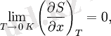 \lim\limits_{T \to \, 0\, K} \left( \frac{\partial S}{\partial x} \right)_T = 0,