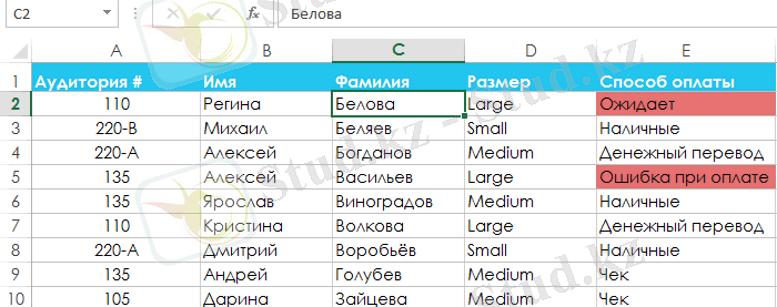 Типы сортировки в Excel
