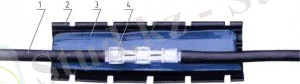 Рисунок 3. 1-кабель; 2-тело муфты; 3-гелевый наполнитель; 4-соединитель