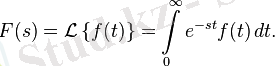 Описание: F(s)=\mathcal{L}\left\{f(t)\right\}=\int\limits_0^\infty e^{-st}f(t)\,dt.