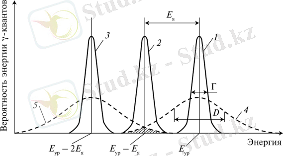 Схема кривых распределения вероятностей энергий излучения и поглощения у-квантов