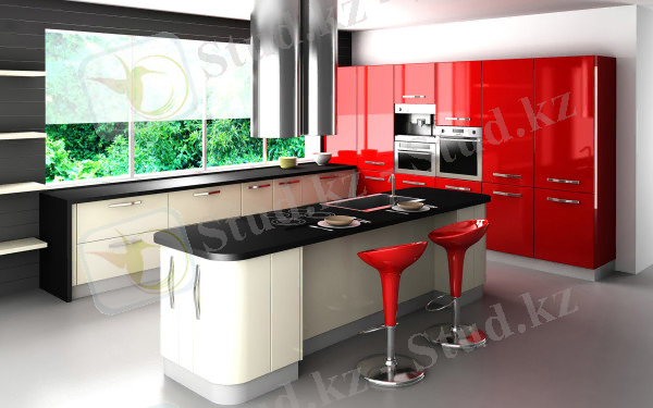 Красная кухня в стиле модерн
