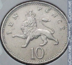 Монета > Великобритания 10 пенсов 1992 (Новый тип: 24.5мм диаметр, 6.5г)